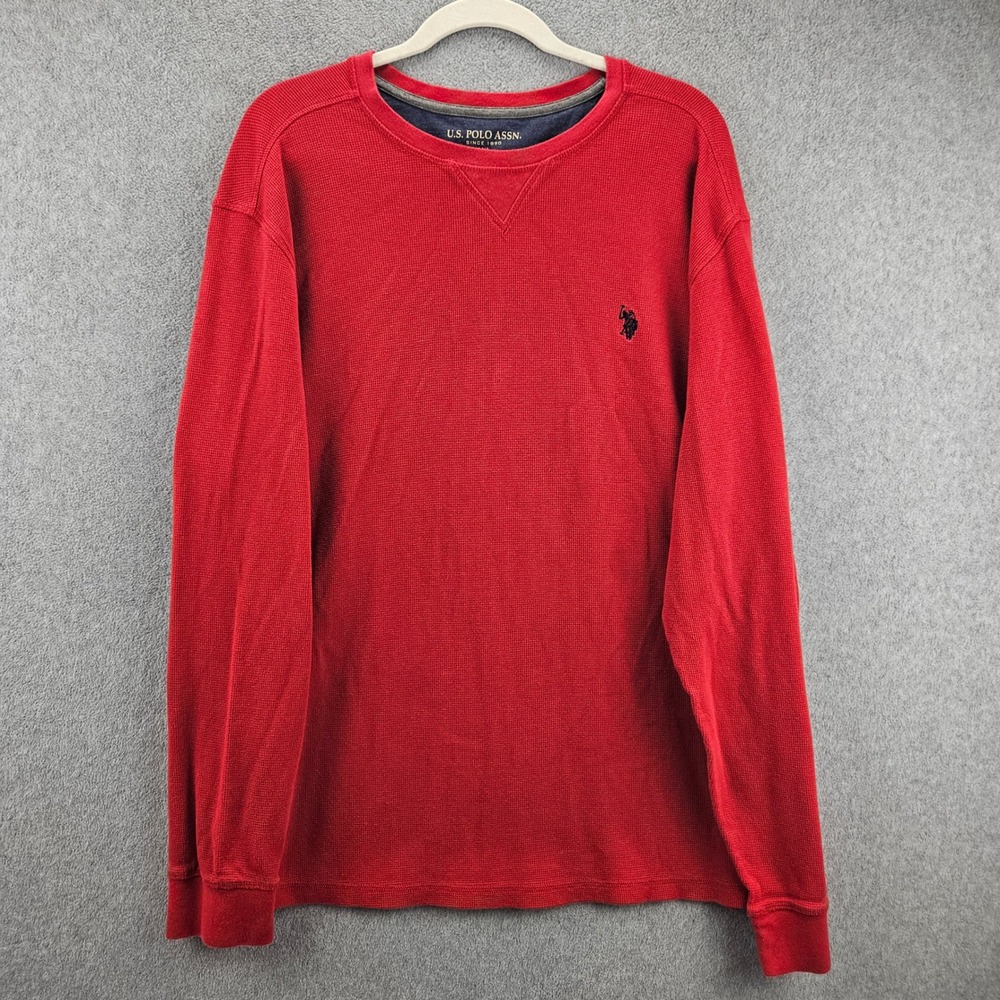 U.S. POLO ASSN. Thermal Shirt Mens 2XL Red Waffle Knit Long Sleeve Casual Top
